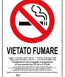 Cartello segnale vietato fumare in alluminio 18x12