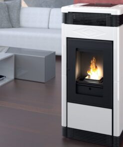 Stufa a pellet idro Twister Linea VZ in maiolica con decoro a rombi