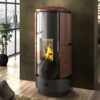 Stufa a pellet idro Moon circolare con rivestimento in maiolica bianca