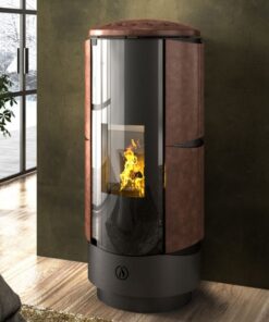 Stufa a pellet idro Moon circolare con rivestimento in maiolica bianca