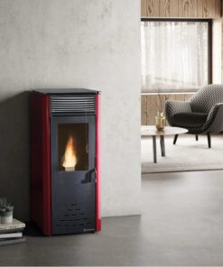 Stufa a pellet Grazia Plus Multipower in acciaio nei colori rosso bianco nero
