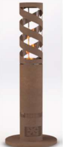 Fungo riscaldatore a pellet IBISCUS con finitura effetto corten e spirale protettiva