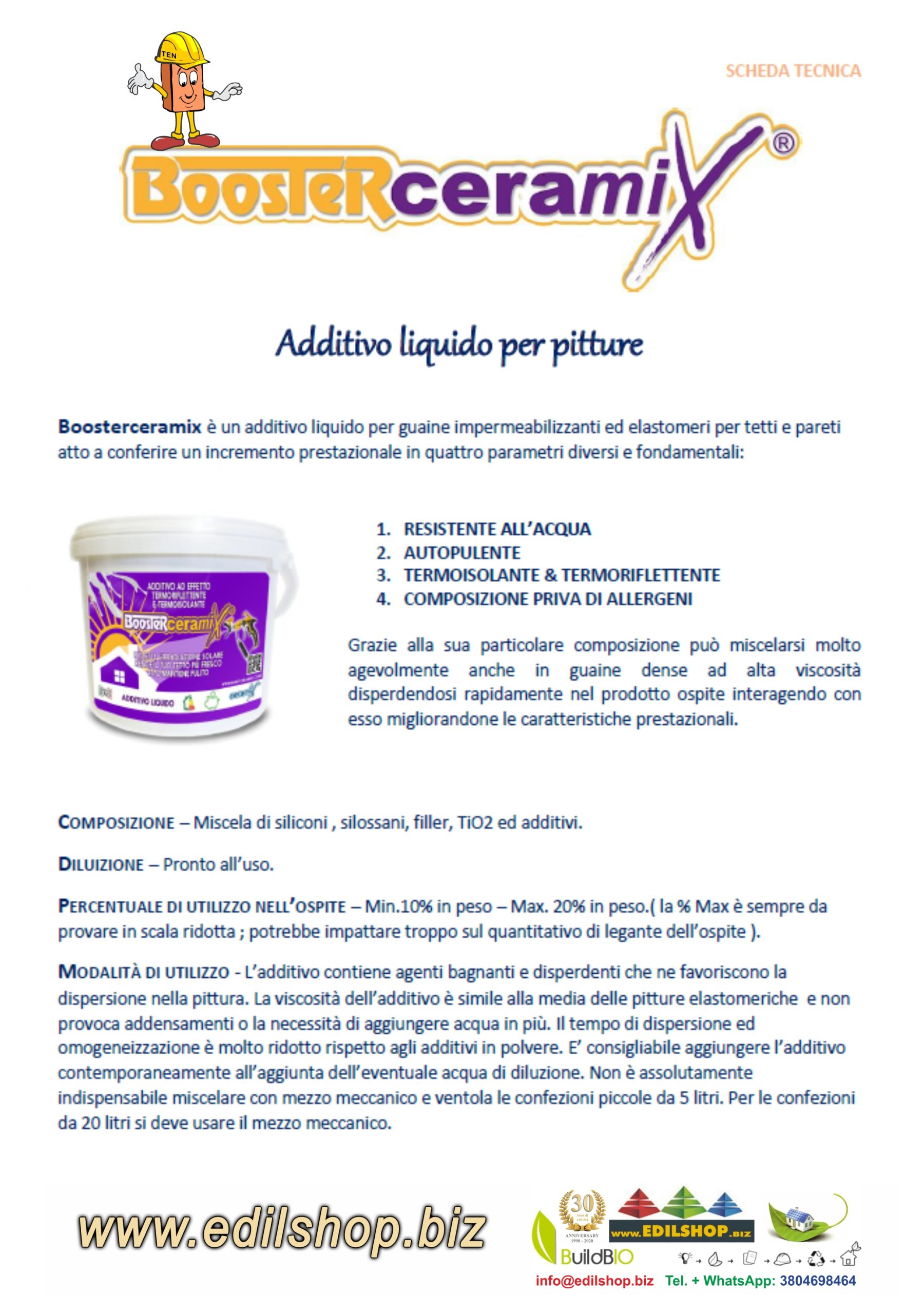 Boosterceramix additivo liquido per tetti pareti coperture autopulente termo riflettente termoisolante idrorepellente - immagine 3