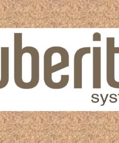 Suberite Presentazione rivestimento isolante impermeabile, logo su fondo di granuli di sughero