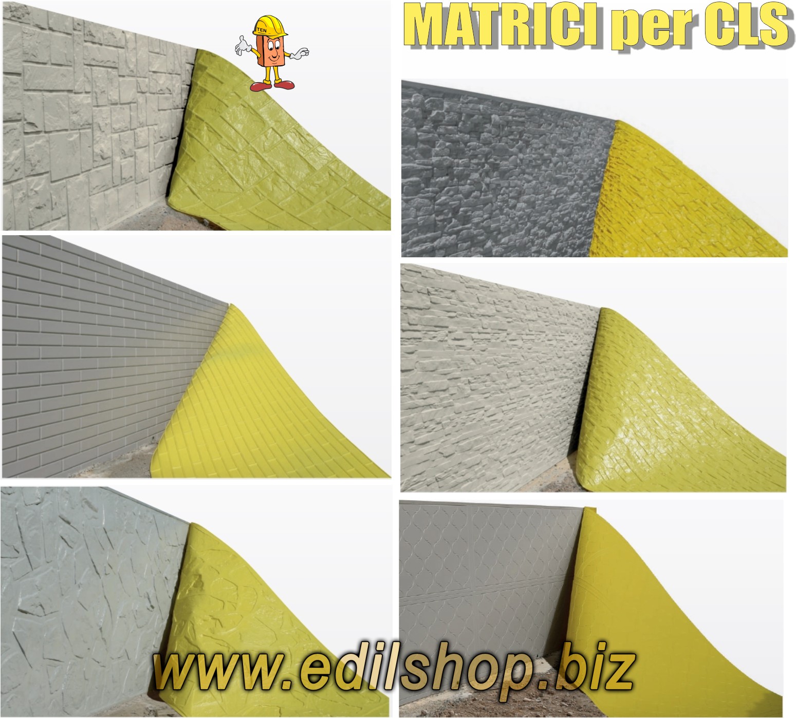 Matrici calcestruzzo faccia vista BETON1 con diverse superfici decorative