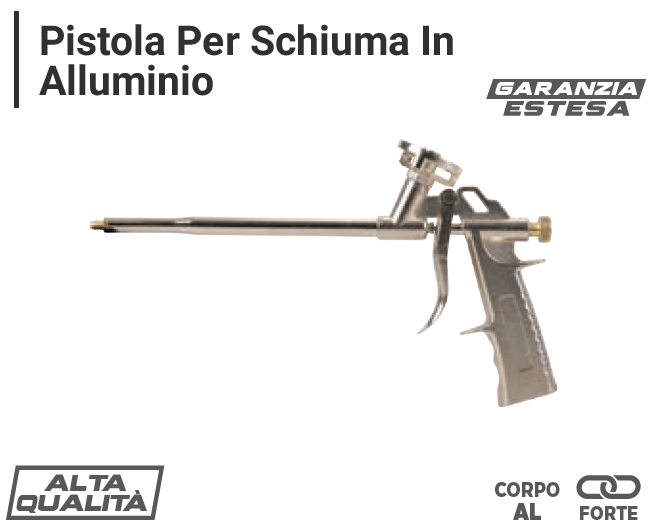 Pistola schiuma poliuretanica corpo alluminio con canna lunga e grilletto